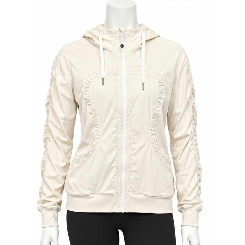 LULULEMON Women's White Hooded Full Zip Nylon Woven Athletic Jacket Size 8